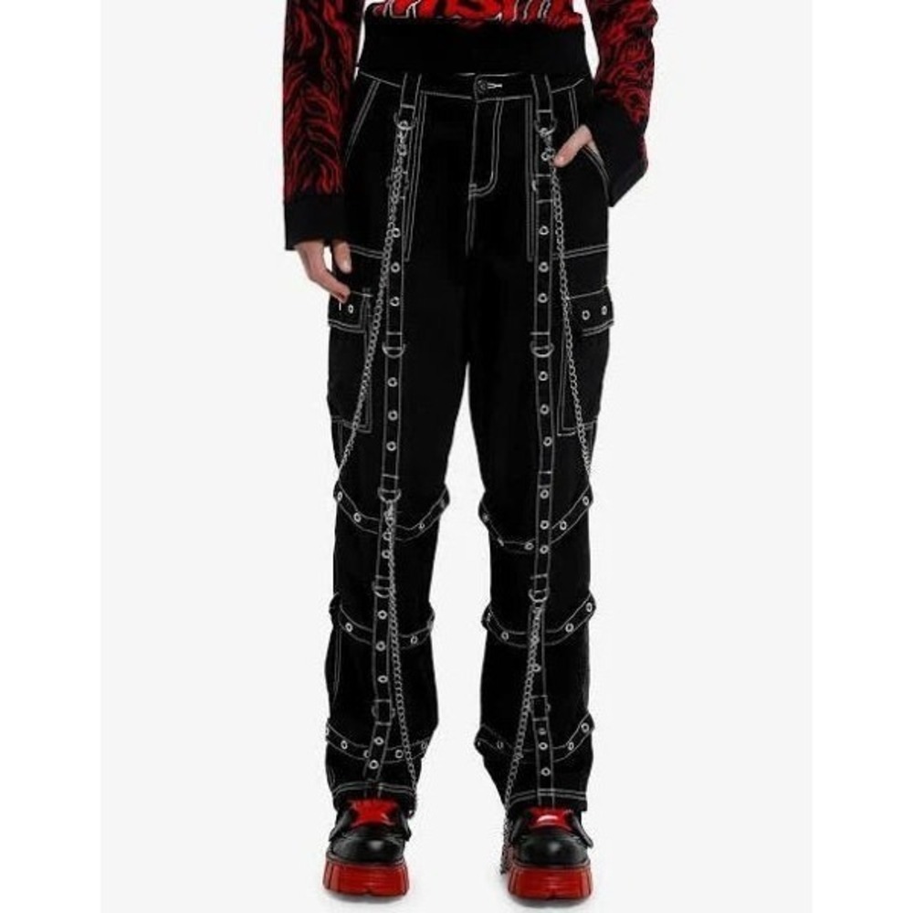 Hot Topic Black Grommet‎ Hardware Contrast Chain Carpenter Pants - Size 3